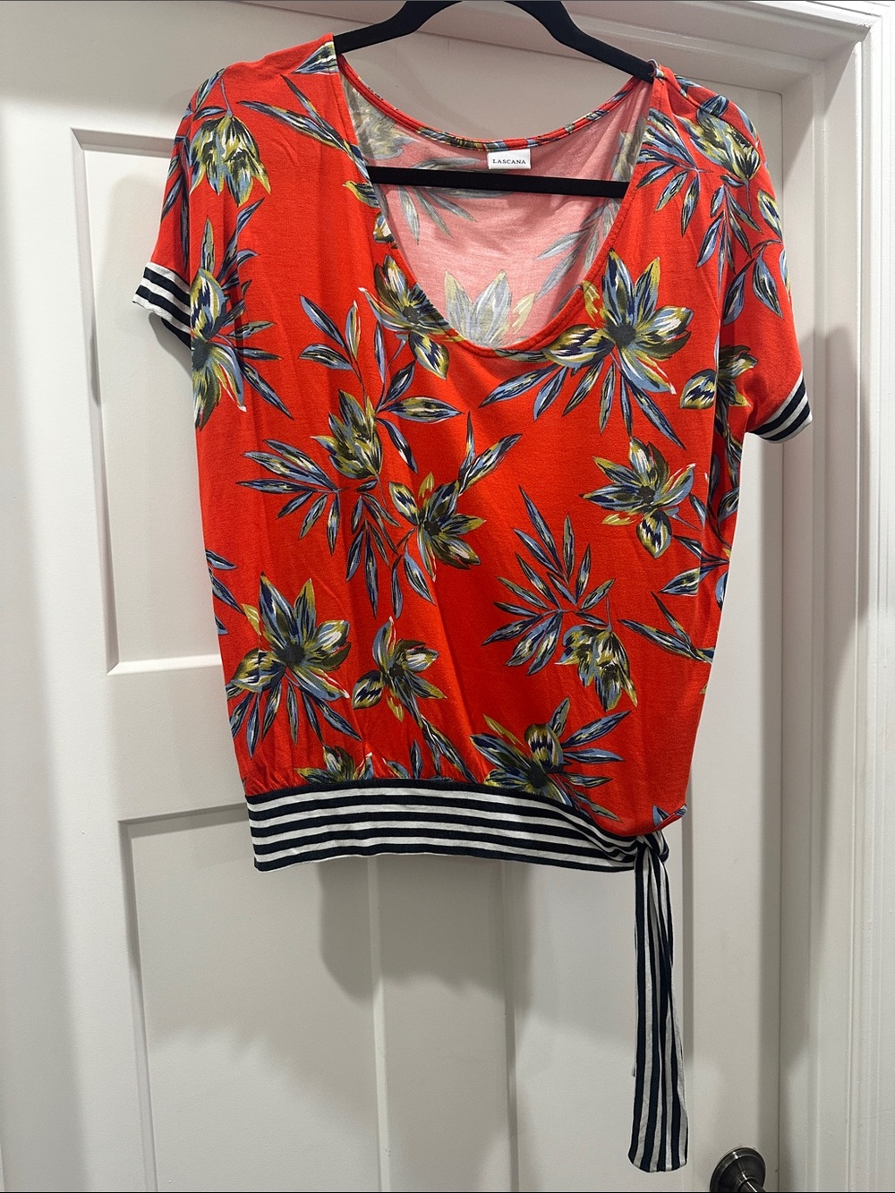 Lascana Red Tropical Short Sleeve Scoop Neck Top